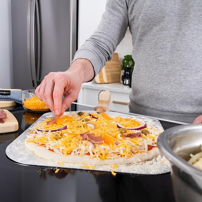 Old Stone Pizza Kitchen Aluminum Pizza Peel with Collapsible Wooden Handle, 12x14-Inch
