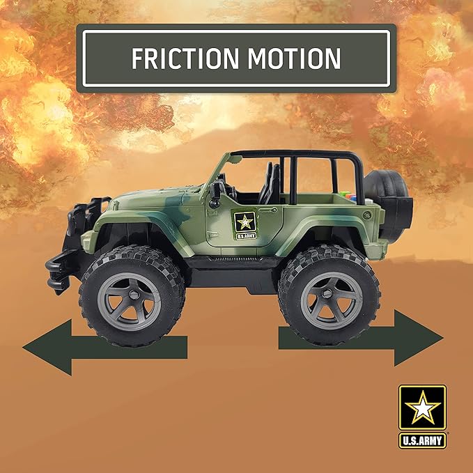 Lollipop United States Army Friction Powered 1/16 Model Off Road Vehicle w/Car Light & Sound, Push & Go Toy Rescue Battle Truck Military Toys 3+ yrs Old