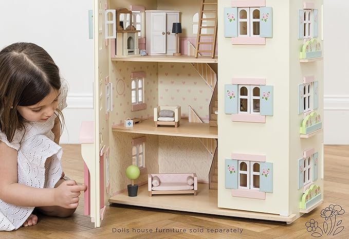 Le Toy Van - Gorgeous Cherry Tree Hall Large 4 Storey Wooden Doll House Play Set For Girls or Boys | Great As A Gift | Suitable for Ages 3+