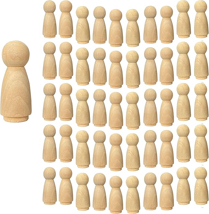 50 Pack Wood Peg Dolls Unfinished Wooden People Craft Blank Family Figures 3/4 x 2 inch