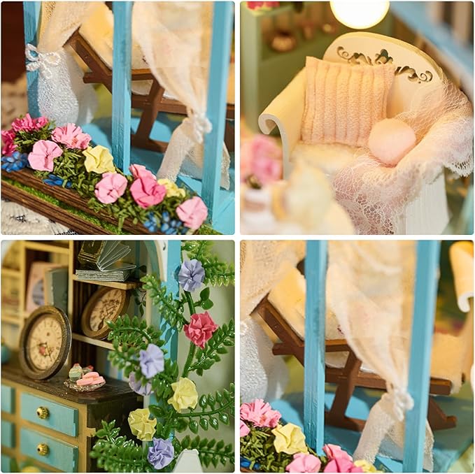 Miniature House Kit, Tiny House Kit with LED Light, DIY Mini House Building Kits for Adults to Building, Unique Gift for Birthday Christmas, Tea House