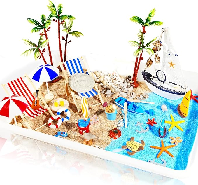 41 Pcs Miniature Summer Beach Accessories Ocean Diorama Supplies Sand Box Beach Theme Cake Decorations Sea Animal Figurines Shell Cake Topper Party Gifts Diorama Projects