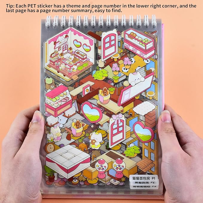 DIY Mini Fun 3D Animal House Scene Stickers Book with Tweezers Make Your Own Library Shop Sticker Scenes Cute Micro Stickers for Relief Stress Pass The Time(20 Designs)