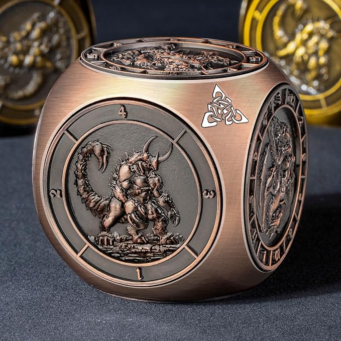 7 in 1 Unique Spinner DND Dice Set D&D, Metal Cube D and D Dice with Gift Box, Dungeons Dragons Role Playing Dice, Copper