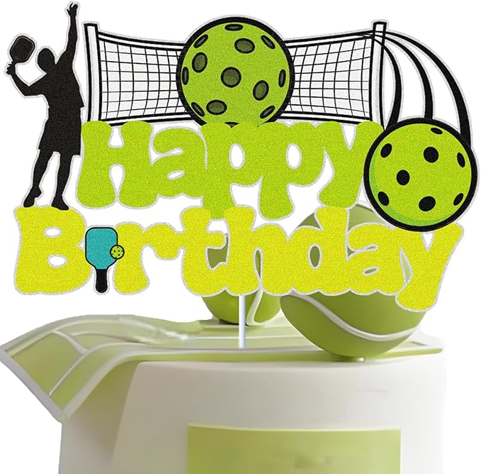 Ball Happy Birthday Cake Topper Green Glitter Cake Decorations ball Sports for Kid Boy Girl Men Sports Themed Birthday Party Supplies