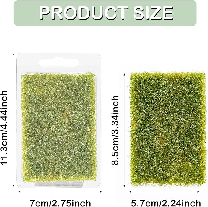 Woohome 2 PCS Static Grass Tuft Railway Artificial Grass for Train Scenery, Railway Landscape, Military Sand Table DIY, Yellowish Green