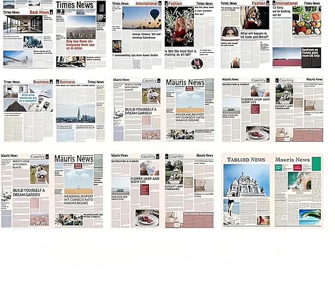 2pcs 1:12 Scale Miniature Newspapers Set - 9 Color Mini Newspapers and Bundle of Vintage Mini Newspapers for Dollhouse DIY Accessories