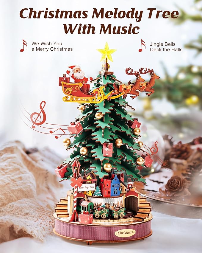 Rowood 3D Puzzle Miniature House Kit,Wooden Music Box Model Kit,DIY Miniature Dollhouse Kits for Adults to Build,Collectible Building Home Decor,Gift for Adults on Christmas Birthday - Melody Tree