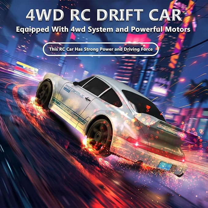 RC Drift Car 1:24 Remote Control Car 4WD 15KM/H High Speed Racing Sport Car with LED Lights RC Cars Toy for Kids Boys Girls Adults Gifts Birthday Christmas Rechargeable Batteries