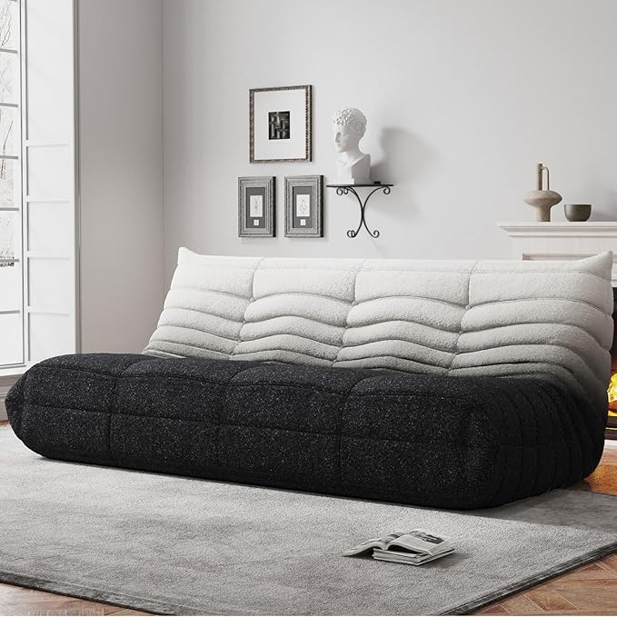 Bean Bag Chairs for Adults, BeanBag Reading Chair Memory Foam Couch 3-Seater, Floor Chair Soft Teddy Material, Comfy Reading Nook Chairs for Bedroom Living Room Office (Black White)