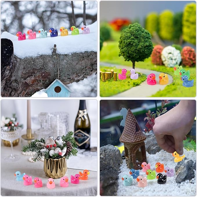 HUADELAIMA 200 Mini Duck Set 20 Colors 10 Each 0.7 x 0.6 x 0.4 Inches Ideal for Dollhouse Mini Fairy Gardens Aquarium Potted Plants Hide and Seek Creative DIY