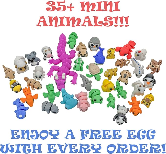 Articulating Animal Figurines – 10-Pack Mystery Mini Collectibles in Egg | 35+ Designs, Rainbow Colors, Premium Toys | Unique Gift for Kids & Adults by VDK Printing (MysteryEgg010)