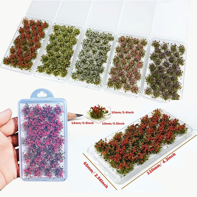 Woohome 32 PCS Static Grass Tuft Model for Railway Artificial Grass - Red Bushy Flower Cluster Vegetation Groups for DIY Architecture Building Model Train Landscape Railroad Scenery