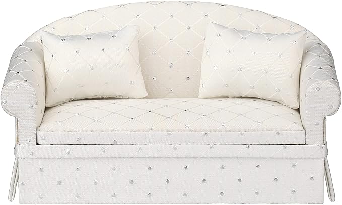 Dollhouse Sofa Couch, Upholstered Miniature Living Room Furniture Loveseat, Accessories for 6 inch Dolls, 1/12 Scale