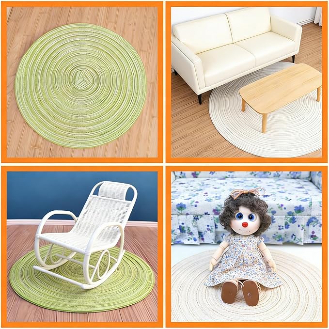 8Pcs 12 and 7.5 Inch Dollhouse Diameter Miniature Weaving Round and Square Rug Miniature Carpets for Mini House Decor