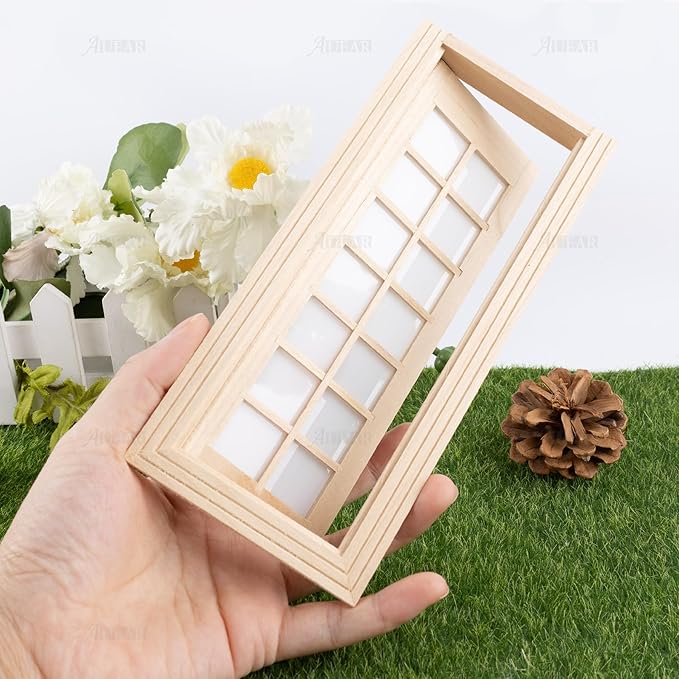 AUEAR, 1:12 Miniature Furniture Unpaint Wooden Doors for DIY Scene Home Craft (14 Panel)