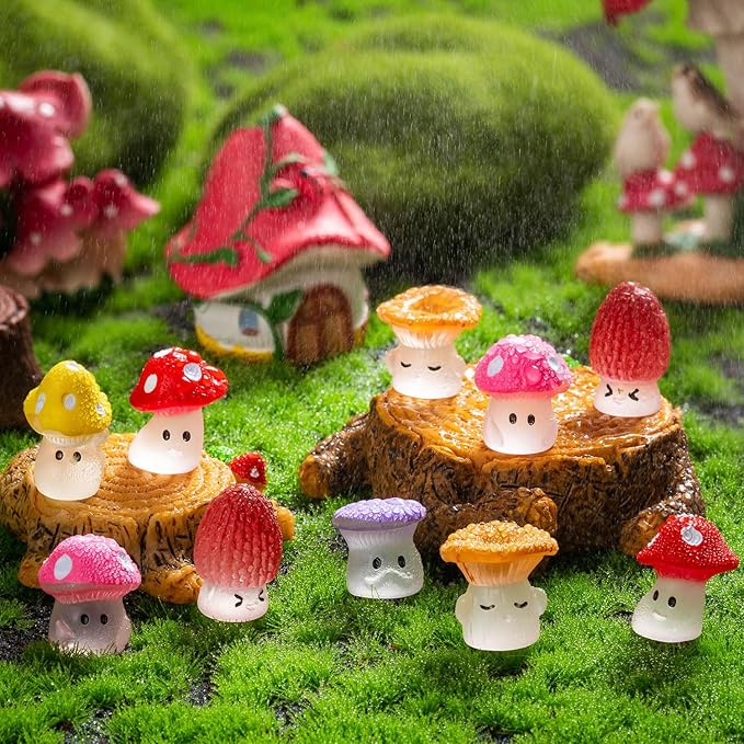 48 Pcs Mini Cute Resin Mushroom Statue Fake Miniature Mushroom Figurines for Fairy Garden Terrarium Accessories Decor Micro Landscape Craft