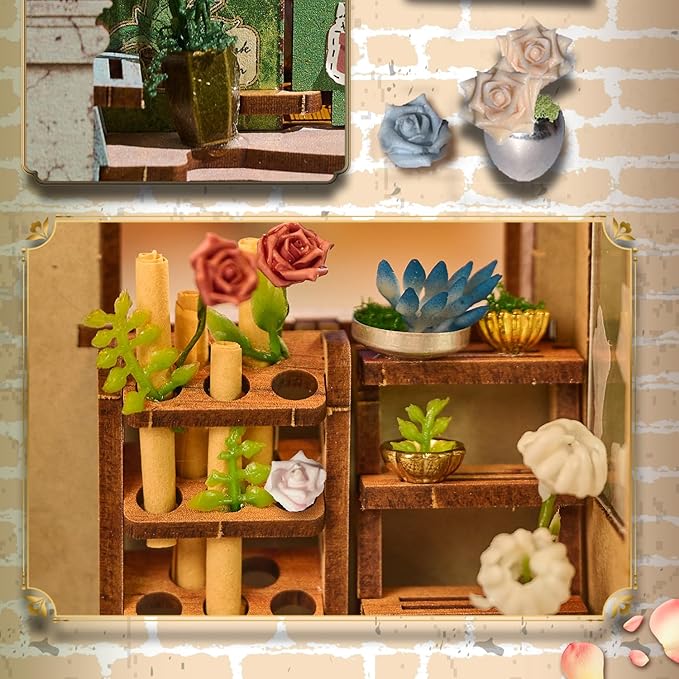 Book Nook Kit，DIY Miniature Dollhouse Kit for Adults and Teens，3D Wooden Tiny House for Family and Friends，Bookshelf Decor in Halloween/Christmas（Book Store） (White Cottage)