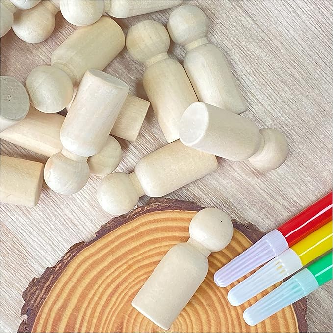 75 Pieces Wood Peg Dolls Unfinished Wooden People Craft Blank Family Figures 5/8 x 1-3/4 inch