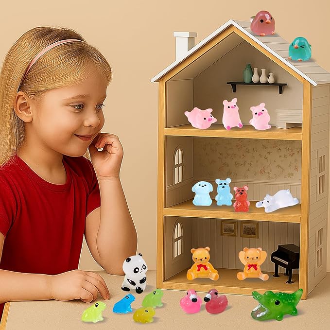 130 Pcs Luminous Mini Resin Animals Bulk, Glow in The Dark Ducks, Frogs, Pandas, Rabbits, for Fairy Garden, Micro Landscape, Aquarium and Potted Plant Decorations