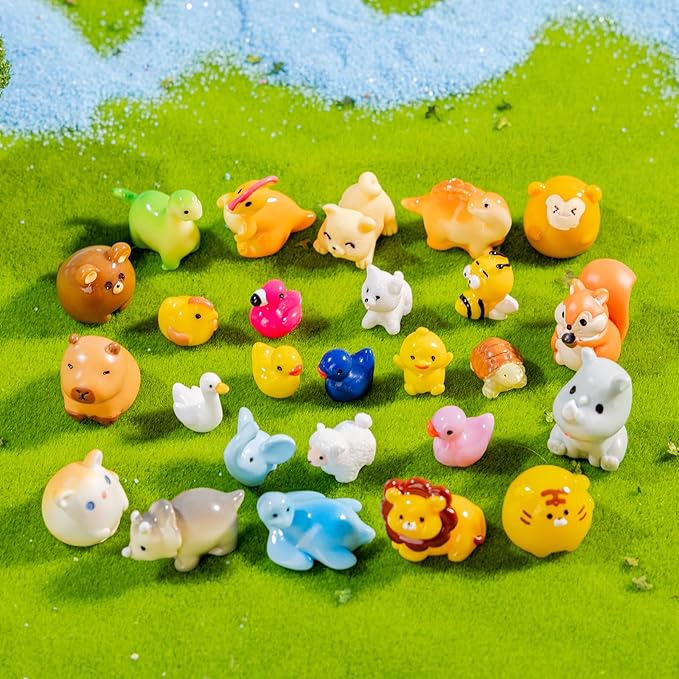 pkaoakyo 52pc Mini Resin Animal Figurines Set - Enchanted Fairy Garden & Desktop Decor, Eco-Friendly Collectible Gift | Vibrant Miniature Resin Animals for Moms, Women & Nature Lovers