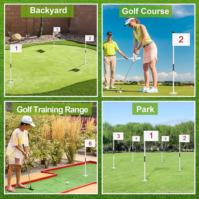 Hungdao 10 Set Golf Flagstick Mini Putting Green Flag for Yard Golf Pin Hole Cup and Flag Set Portable Practice Putting Green Flagsticks for Driving Range Backyard Gift Idea (Normal,Mixed)