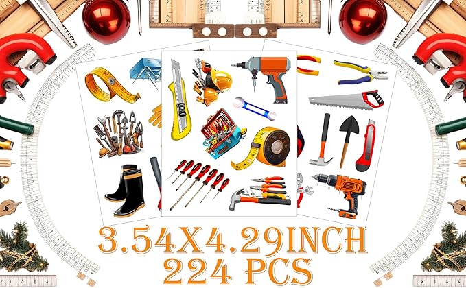 PIBIMoicy 224 Pcs Tools Tattoos Temporary Stickers Maintenance worker Toolbox Mechanic Electrician Great father Party Supplies Decorations Camping Themed Birthday Favors Tattoos