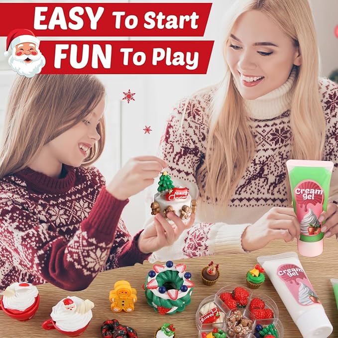 Christmas Mini Food Craft Kits, Making Miniature Food and Mini Dessert Cup Craft Set, DIY Replica Food Fun for Kids Age 6+, NOT Edible (Christmas)