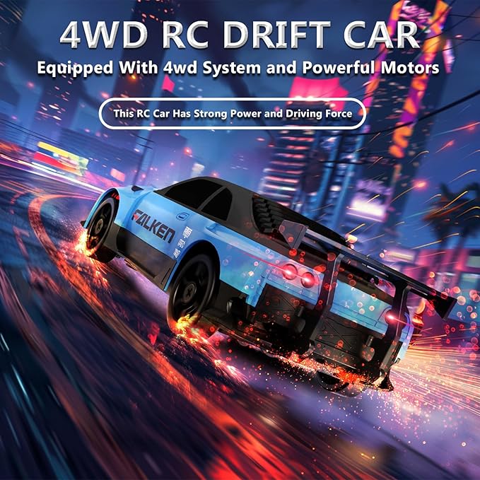 RC Drift Car 1:24 Remote Control Car 4WD 15KM/H High Speed Racing Sport Car with LED Lights RC Cars Toy for Kids Boys Girls Adults Gifts Birthday Christmas Rechargeable Batteries
