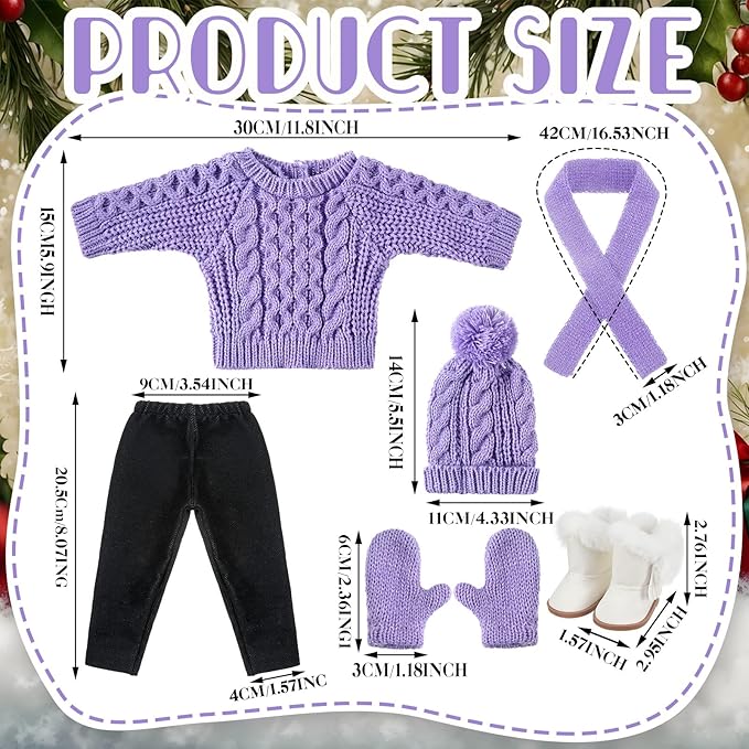 Bencailor 6 Pcs Winter 18 Inch Doll Clothes and Accessories Winter Outfits Set Sweaters Trousers Hats Shoes for 18 Inch Doll Gifts(Purple,Adorable)