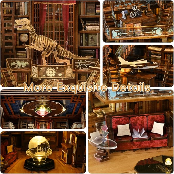 DIY Book Nook Library Kit, Miniature Dollhouse Booknook Kit, 3D Wooden Puzzle Bookend Bookshelf with LED Light for Teens and Adults (Beyond Library Max)