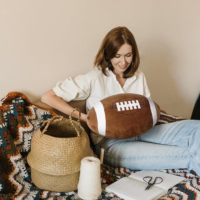 OurHonor Football Plush, 18" Soft Football Stuffed Throw Pillow, Fluffy Cute 3D Stuffed Ball Indoor Outdoor Plushies Decoration, Games Sports Toy Gifts for Boys and Girls