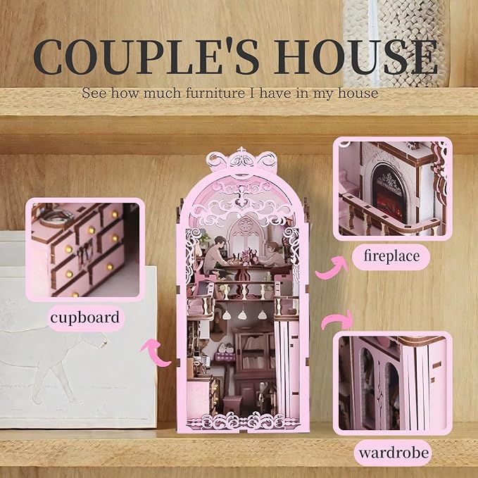 Booknook Lovers, DIY Miniature Dollhouse Booknook, Tiny House Bookshelf Decor, 3D Wooden Puzzle Bookend Bookshelf for Adults, Teens, and Beginners