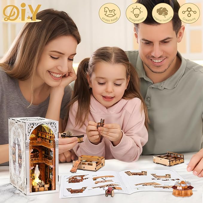 Book Nook Kit, DIY Miniature House Kit 3D Wooden Puzzle for Adults Booknook Kit with Dust Cover Book Decor Bookshelf Decoration Decorative Bookends Women Craft Gifts for Teens (Public Library)