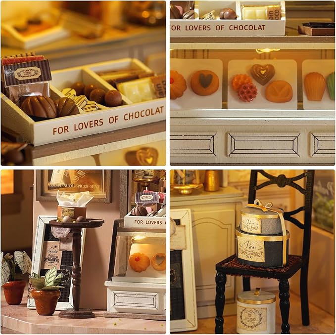 Miniature House Kit, Tiny House Kit with LED Light, DIY Mini House Building Kits for Adults to Building, Unique Gift for Birthday Christmas, Happiness Store