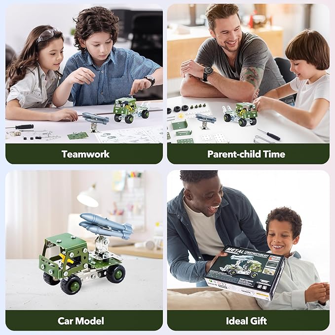 Military Truck STEM Building Toy Set for Boys Age 8-12 - Metal Army Toys Model Car Kits Set - Engineering STEM Kits or Kids 6-8, 8-10 Stem Projects Vehicles 134pcs