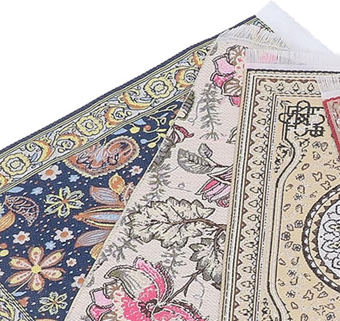 5Pcs Doll House Rug, 1/12 Floral Print Miniature Carpet, 6.3x3.8in Miniature Rugs for Doll House, Woven Fabric Miniatures Floor Blanket for Mini Furniture Decoration