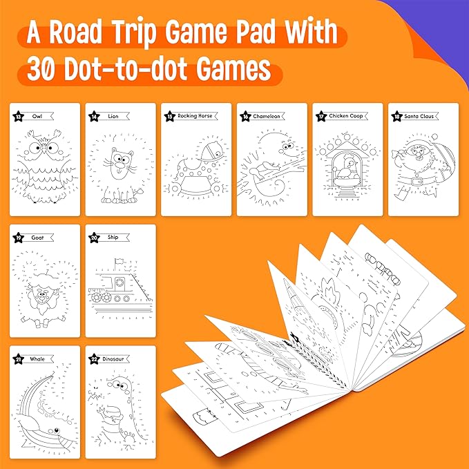 Do-to-Dot Game Pad, 30 Reusable & Erasable Number Connecting Games, Dry Erase Animal/Castle/Ship Dot to Dot Workbook for Kids, Educational Toy for Road Trip, Airplane & Car Travel Activities