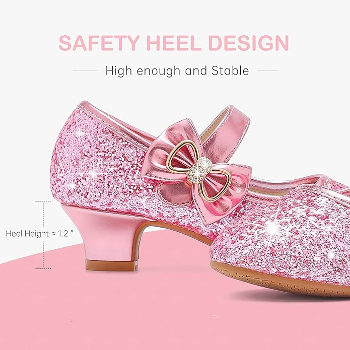Dufannie Girls Dress Shoes Low Heel Princess Flats Mary Jane Flower Wedding Party Glitter Shoes for Kids Toddler