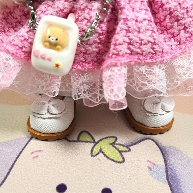 QIUTIMIY Mini Doll Shoes Accessories – 1 Pairs of Bowknot Mini Shoes for 17cm Dolls,Fashion Doll Footwear for Dress Up and Replacement (No Doll)（Bow White）