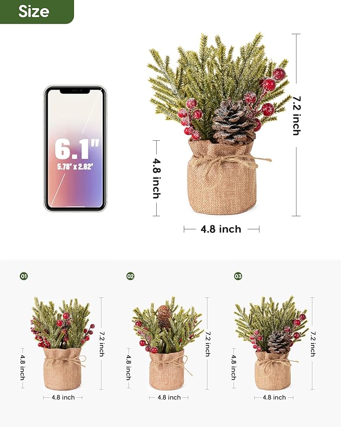 Velener Artificial Christmas Flowers for Outdoor-3 Pcs Faux Pine Branches with Red Berries & Pinecones, Fake Christmas Greenery Stems with Burlap Bag Vase, Winter Norfolk Pine Branches for Indoor