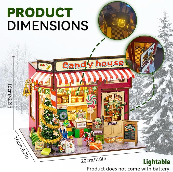 DIY Miniature House Kit, Christmas Miniature Dollhouse Kits, Tiny House with LED, Christmas Village Houses Set, 3D Wooden Puzzle Mini House, Craft Gift for Adults