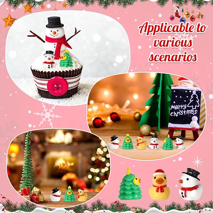60 Pcs Christmas Resin Ducks, Novelty Mini Resin Ducks, Snowman Duck, Christmas Tree Duck, Xmas Party Favor Holiday Stocking Fill Stuffers