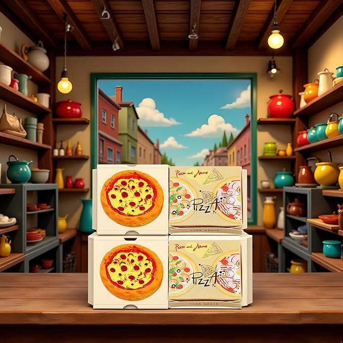 2 Set Miniature Pizza Box, 1:6 & 1:12 Scale Realistic Dollhouse Food Model Set, Yellow Resin Doll House Furniture Supplies for Pretend Play Kitchen