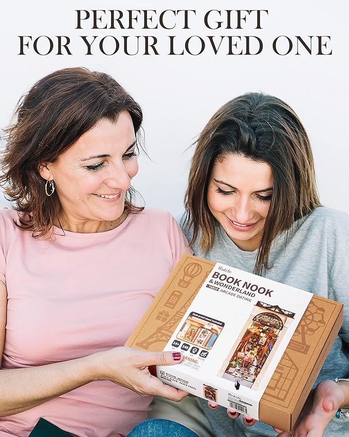 Rolife DIY Book Nook Kit for Adults European Arcade Street Scene, Miniature House Kits 3D Wooden Puzzle Booknook with LED Lighting, Home Decor Craft Creative Gift for Mom Dad Teens