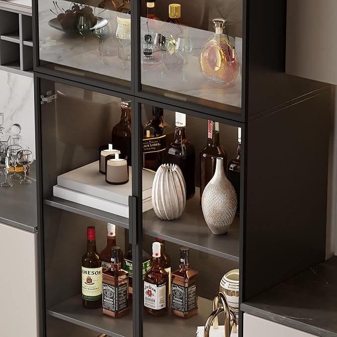 Display Cabinet with Glass Doors and Storage Shelve, Modern Display Cabinet for Collectibles Trophy Case for Display - Black (31.5 ""W x 16.5 ""D x 78.7 ""H), HJ-FF10