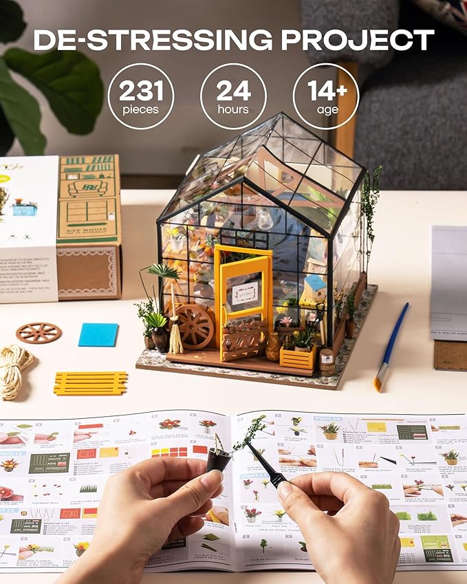 Rolife DIY Miniature House Kit-Mini Diorama 1/18 Greenhouse Dollhouse Building Kit with LED, Crafts for Adults Christmas Birthday Gift for Women Adults Dad Mom Home Decor (Cathy's Flower House)
