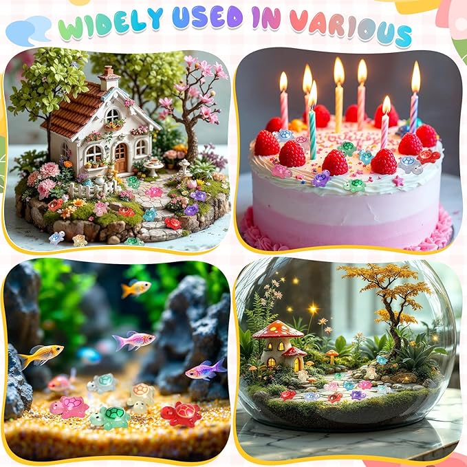 500 Pcs Luminous Mini Resin Turtles Tiny Turtles for Crafts Miniatures Mini Resin Animals Miniatures for Crafts Fairy Garden Dollhouse Micro Landscaping Decoration Style 2