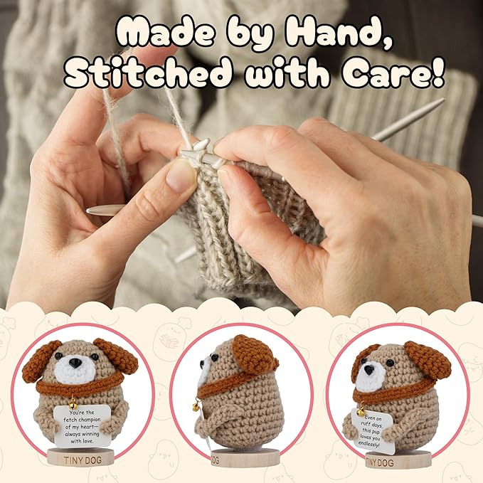 Dog Mom Gifts for Women - Tiny Dog Crochet with 30 Cute Signs for Furr Mama | Funny Birthday Gift for Pet Lovers | Funny Present for Birthday, Christmas, New Puppy | Uplifting Positive Crochet Animal