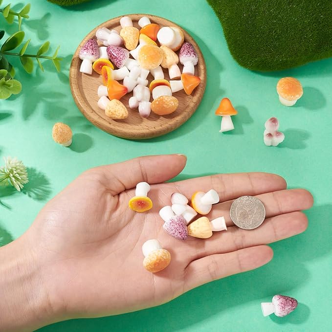 30 Pcs Mini Mushrooms Figurines Tiny Miniature Mushroom Charms Yellow Resin Mushrooms Dollhouse Ornaments for Fairy Garden Fish Tank Plant DIY Cake Topper Table Office Desk Home Party Decor